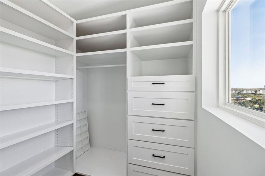 Built in dressers are a special touch that make this space feel incredible