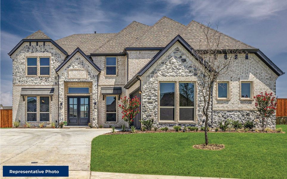 Representative exterior photo of a completed home built from the Riverchase FSW by First Texas Homes in Shady Valley Estates, Midlothian, TX (Image 1). Representative exterior photo of a completed home built from the Riverchase FSW by First Texas Homes in Shady Valley Estates, Midlothian, TX (Image 1).