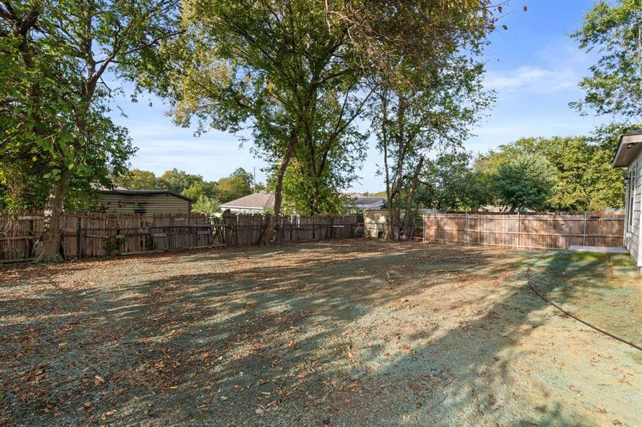View of fenced backyard
