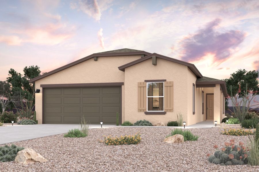 A house with a gravel driveway.