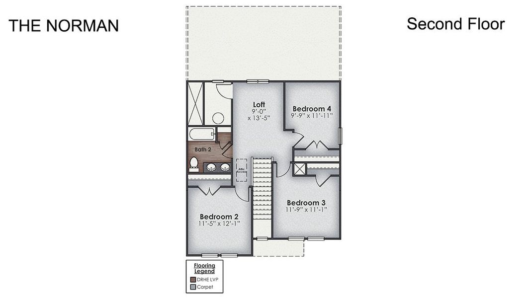 2D floor plan layout for the Norman Th by D.R. Horton in Indigo Preserve Townhomes, Leland, NC (Image 6).