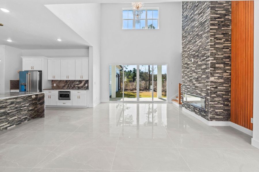 Real wood and stone make this home feel warm when you walk in