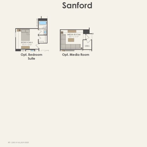 2D floor plan layout for the Sanford by Pulte Homes in Ribbonwood, Aubrey, TX (Image 4).