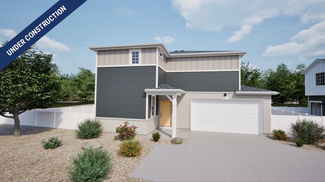 Front exterior of a new home in Reunion, Commerce City, CO, highlighting curb appeal (Image 1). Front exterior of a new home in Reunion, Commerce City, CO, highlighting curb appeal (Image 1).