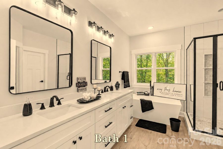 Main Bath Suite with quartz dual vanities.
