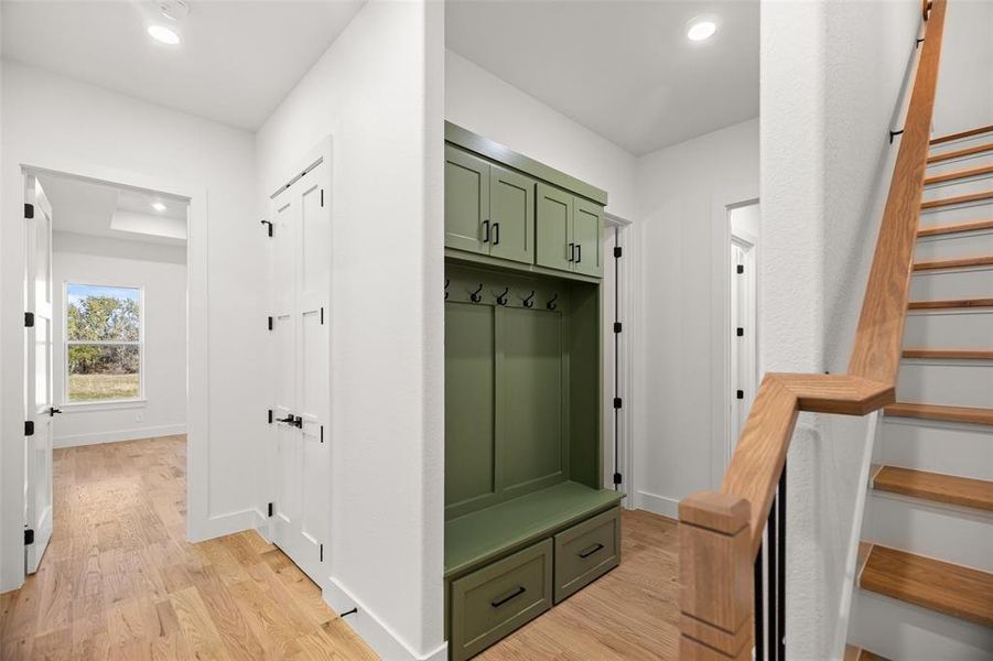 Mudroom featuring light hardwood / wood-style flooring