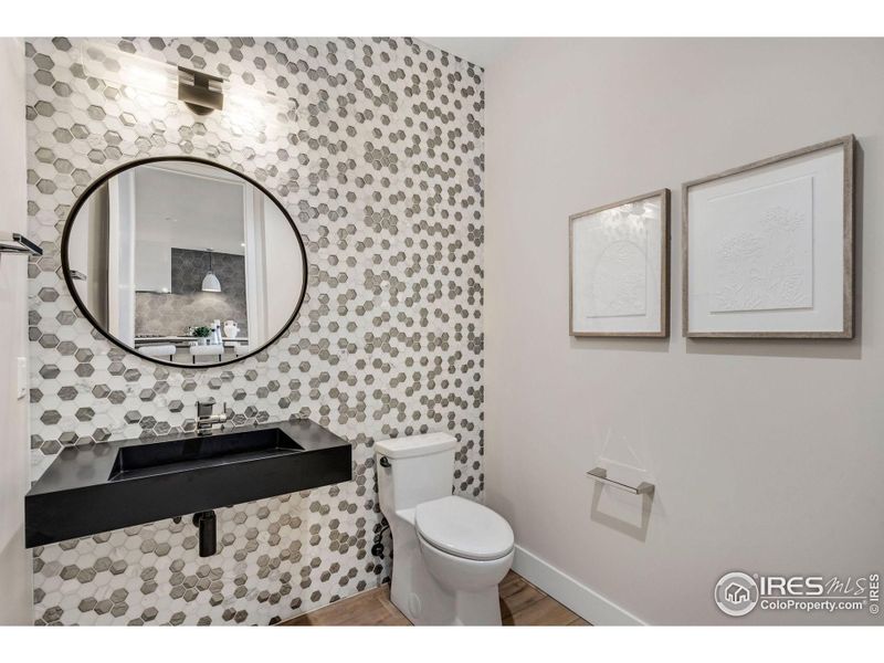 Half bath with modern floating sink