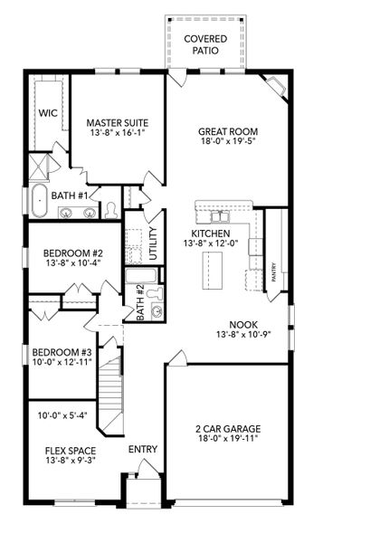 2D floor plan layout for the Brookstone II by Sandlin Homes in Sheppard's Place, Waxahachie, TX (Image 3).