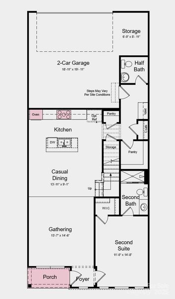 First Floor Plan - Structural options added include: gourmet kitchen, study, and large shower at primary bath