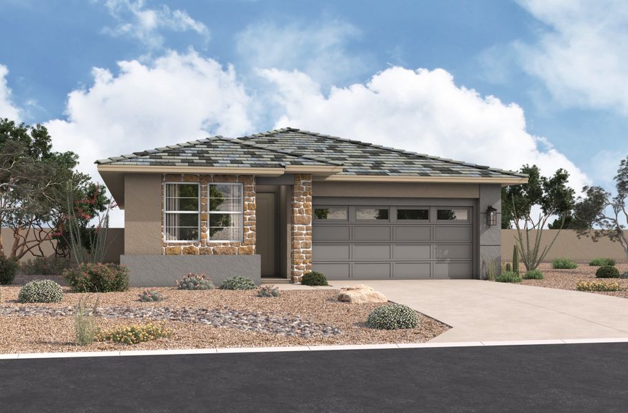 Representative exterior photo of a completed home built from the Shiloh by Beazer Homes in Highpointe at Northpointe, Peoria, AZ (Image 20).