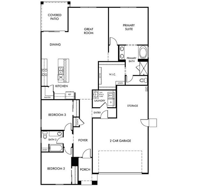 2D floor plan layout for the Sawyer by Meritage Homes in Silva Farms - Reserve Series, Goodyear, AZ (Image 3).