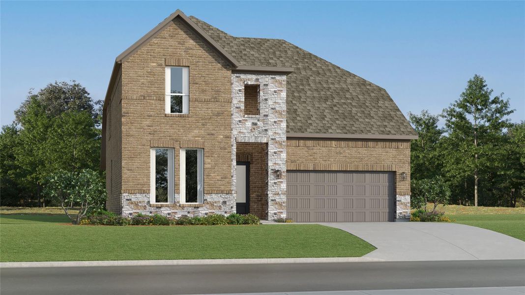 Front exterior of a new home in Cotton Brook, Hutto, TX, highlighting curb appeal (Image 23). Front exterior of a new home in Cotton Brook, Hutto, TX, highlighting curb appeal (Image 23).