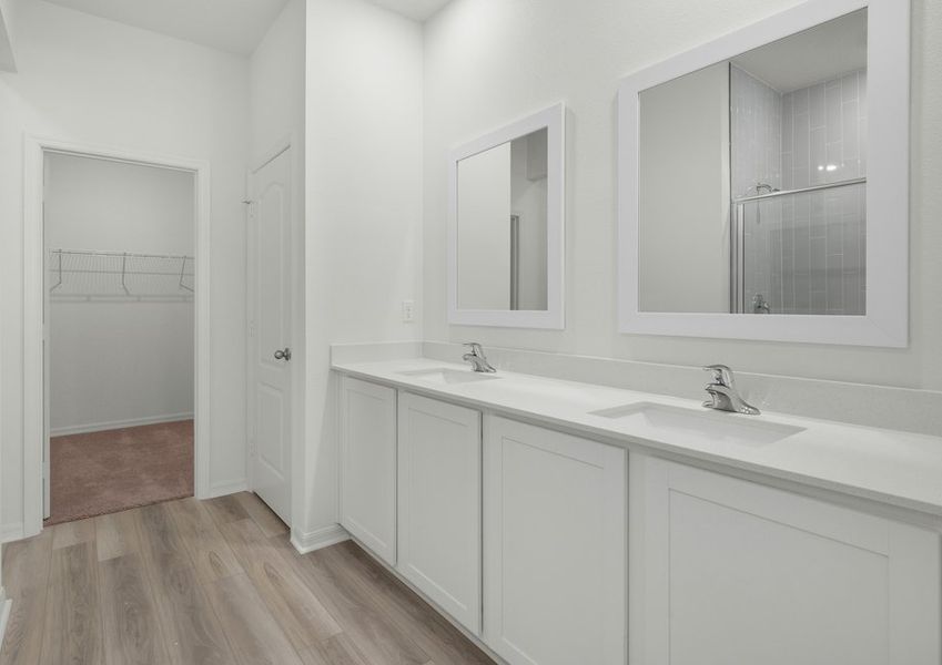 Dual sink vanity in the master bathroom