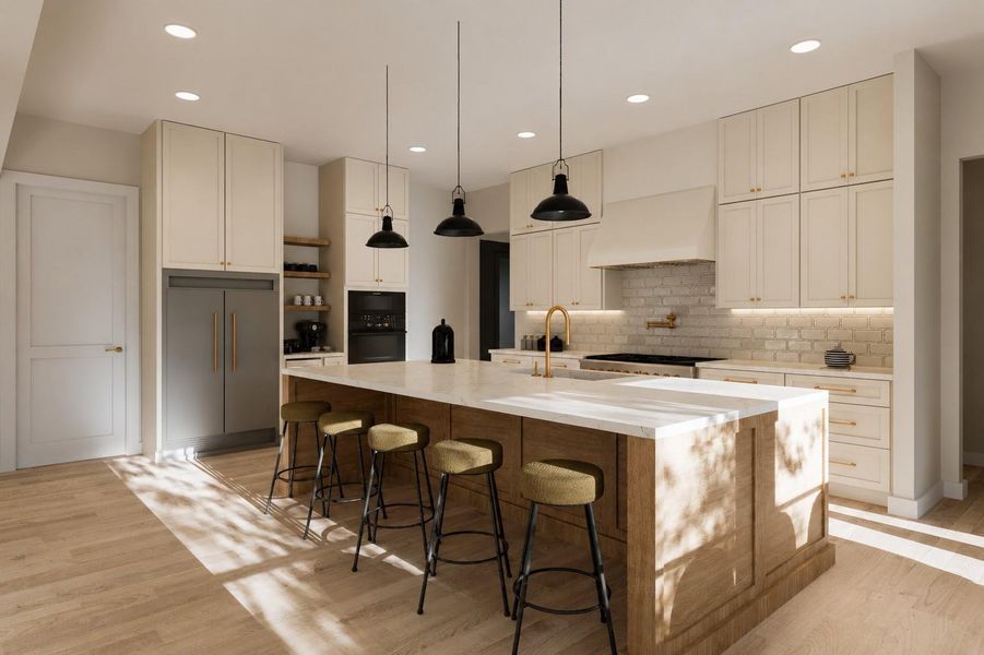Rendering of this large island anchors the kitchen, appliances will be