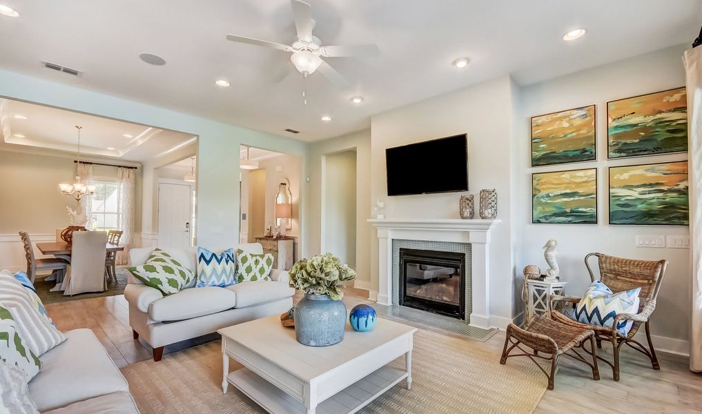 Great room with fireplace