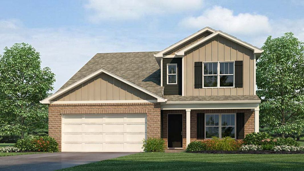 Representative exterior photo of a completed home built from the Salem by D.R. Horton in Shepherd's Farm, Mooresville, NC (Image 5). Representative exterior photo of a completed home built from the Salem by D.R. Horton in Shepherd's Farm, Mooresville, NC (Image 5).