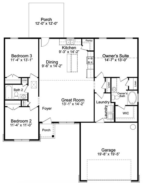 2D floor plan layout for the Ryan A by JC Jackson Homes,LLC in Heritage Pointe, Newport, NC (Image 3).