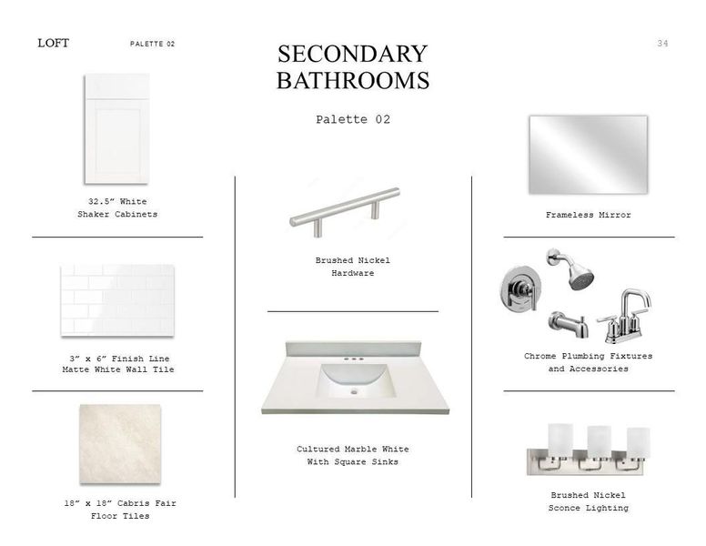 Loft Look Palette 2: Secondary Bathrooms Selection Sheet (*Artist rendering used for illustration purposes only.) Loft Look Palette 2: Secondary Bathrooms Selection Sheet (*Artist rendering used for illustration purposes only.)