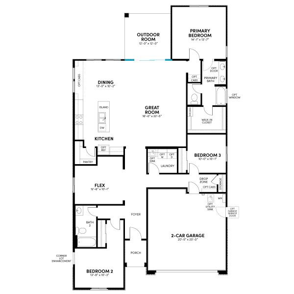 Floor 1: Sliding Glass Door Option