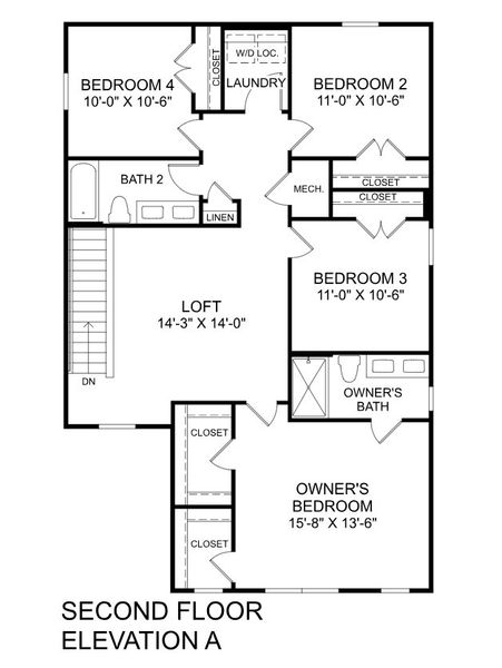 2D floor plan layout for the Woodford by Ryan Homes in Baxter Village, Piedmont, SC (Image 3). 2D floor plan layout for the Woodford by Ryan Homes in Baxter Village, Piedmont, SC (Image 3).