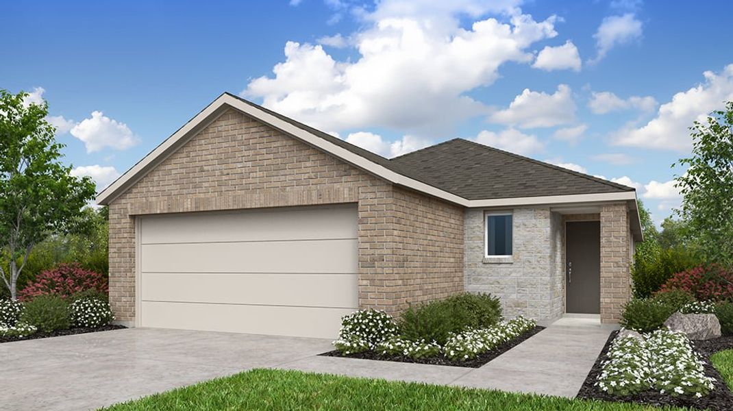 Representative exterior photo of a completed home built from the Eagle by Taylor Morrison in Sunfield, Mustang Ridge, TX (Image 2). Representative exterior photo of a completed home built from the Eagle by Taylor Morrison in Sunfield, Mustang Ridge, TX (Image 2).