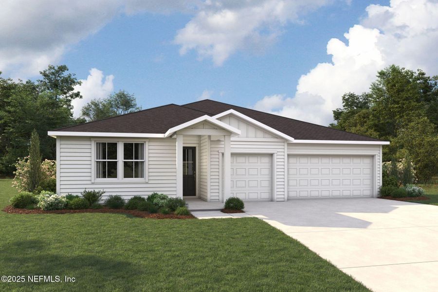 Front exterior of a new home in Lakes at Bella Lago, Green Cove Springs, FL, highlighting curb appeal (Image 1). Front exterior of a new home in Lakes at Bella Lago, Green Cove Springs, FL, highlighting curb appeal (Image 1).