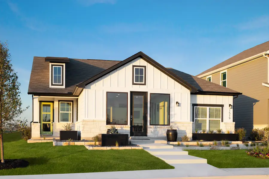Front exterior of a new home in Willowbrook, New Braunfels, TX, highlighting curb appeal (Image 1). Front exterior of a new home in Willowbrook, New Braunfels, TX, highlighting curb appeal (Image 1).