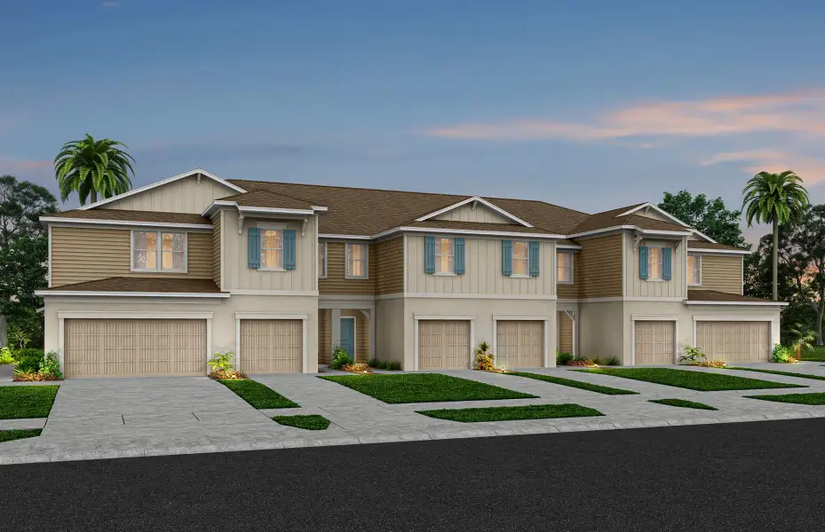 Front exterior of a new home in Sunrise Estates, West Melbourne, FL, highlighting curb appeal (Image 1). Front exterior of a new home in Sunrise Estates, West Melbourne, FL, highlighting curb appeal (Image 1).