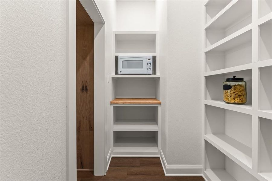 Walk in closet featuring dark wood finished floors
