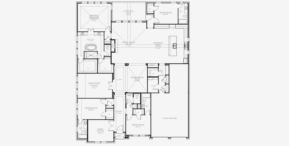 2D floor plan layout for the 3525W by Perry Homes in Lakes of Cane Island, Katy, TX (Image 5).