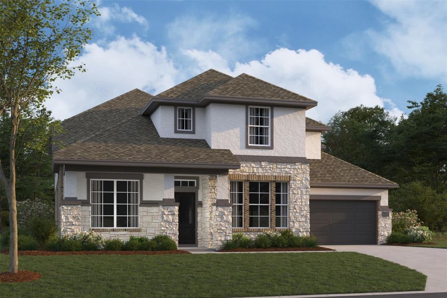 Front exterior of a new home in Marvida, Cypress, TX, highlighting curb appeal (Image 1). Front exterior of a new home in Marvida, Cypress, TX, highlighting curb appeal (Image 1).