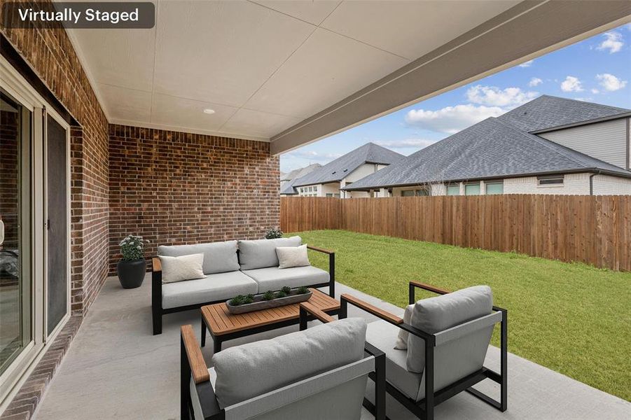 Exterior details and patio area of a home in Wolf Creek Farms - Signature Series, Melissa (Image 4). Exterior details and patio area of a home in Wolf Creek Farms - Signature Series, Melissa (Image 4).