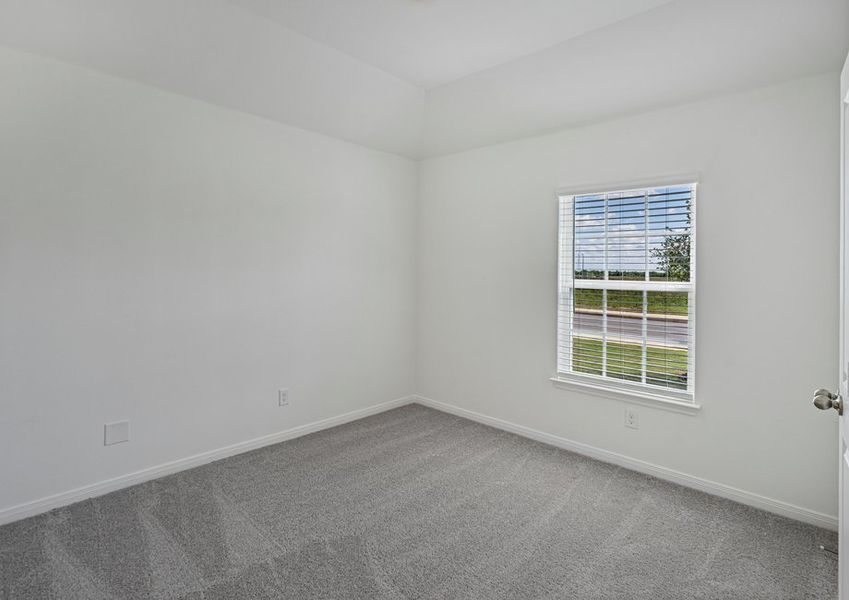 An additional bedroom with lush carpet flooring