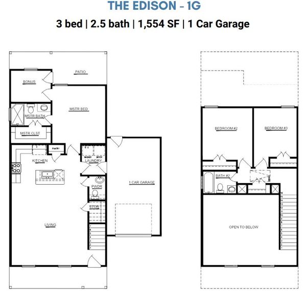 2D floor plan layout for the The Edison by ICONIQ Homes in Arrowhead Lakes, Willis, TX (Image 2).