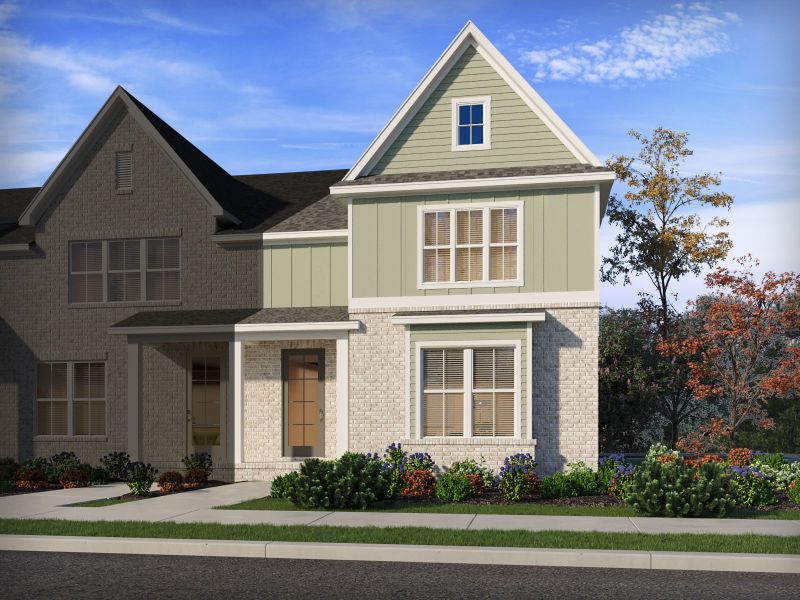 Representative exterior photo of a completed home built from the Lancaster by Meritage Homes in Greystone - Vista Townhomes, Smyrna, TN (Image 1).