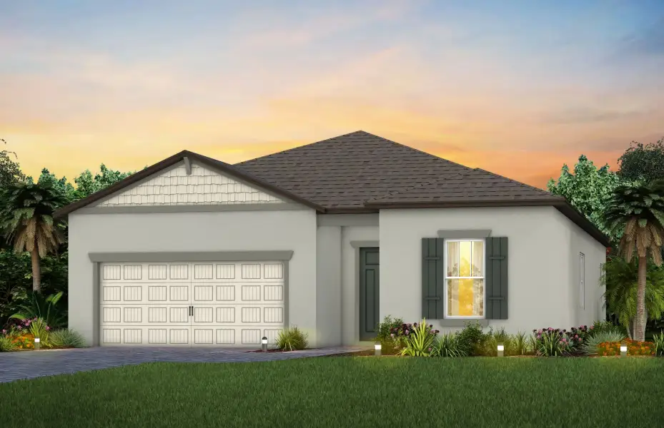 Front exterior of a new home in Del Webb Stone Creek, Ocala, FL, highlighting curb appeal (Image 1). Front exterior of a new home in Del Webb Stone Creek, Ocala, FL, highlighting curb appeal (Image 1).