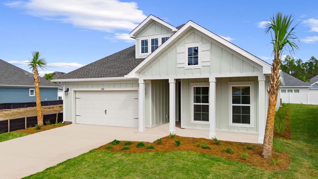Front exterior of a new home in Breakfast Point East Phase II, Panama City Beach, FL, highlighting curb appeal (Image 2). Front exterior of a new home in Breakfast Point East Phase II, Panama City Beach, FL, highlighting curb appeal (Image 2).
