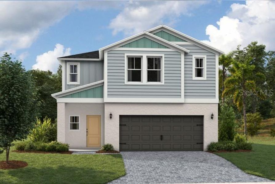 Front exterior of a new home in Two Rivers, Zephyrhills, FL, highlighting curb appeal (Image 1). Front exterior of a new home in Two Rivers, Zephyrhills, FL, highlighting curb appeal (Image 1).
