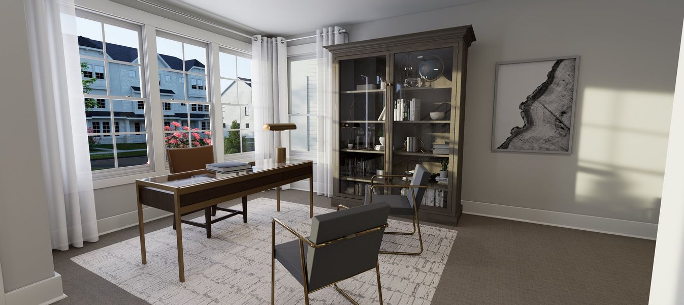 Representative furnished interior of a home built from the Cora End Unit by Baker Residential in Atwater Station - Midtown Collection, Fuquay Varina (Image 18).