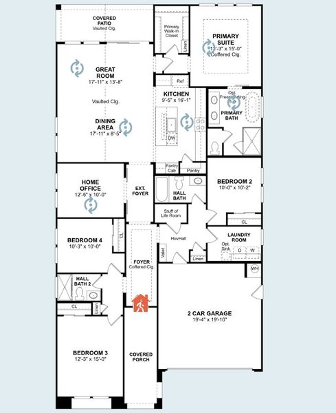 2D floor plan layout for the Pasadena by K. Hovnanian® Homes in Edgewood, Queen Creek, AZ (Image 7).