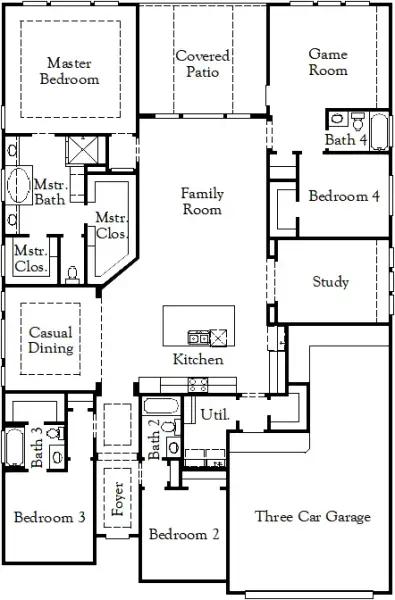 2D floor plan layout of this home in The Grove at Blackhawk, Pflugerville, TX (Image 5).