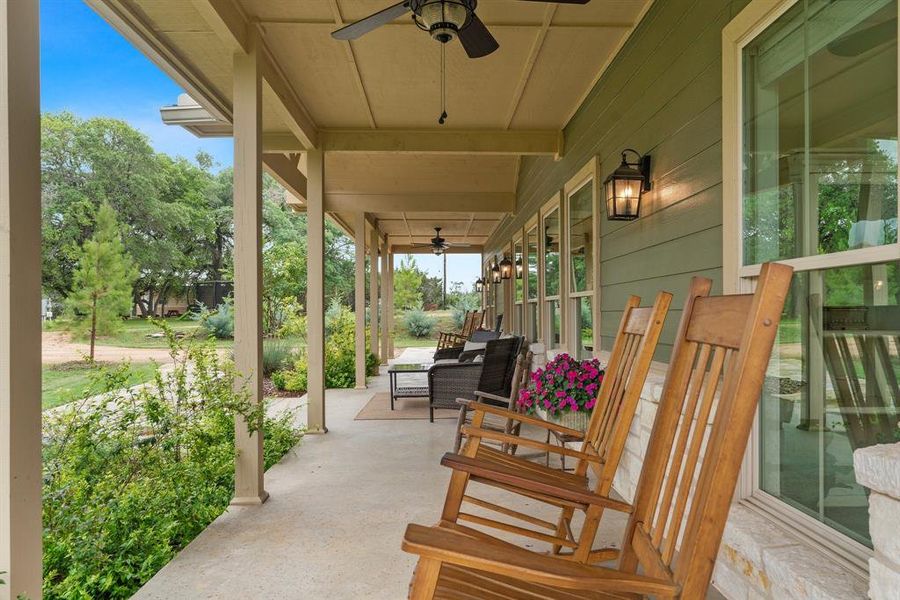 Large covered front porch on home number one