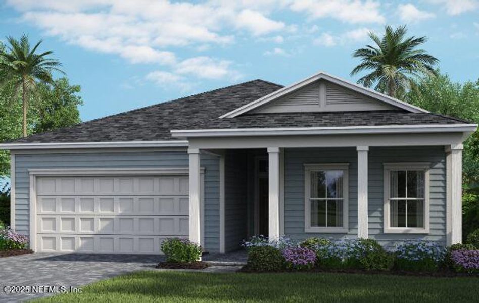 Front exterior of a new home in Silver Meadows at SilverLeaf: Silver Meadows 50s, St. Augustine, FL, highlighting curb appeal (Image 2).
