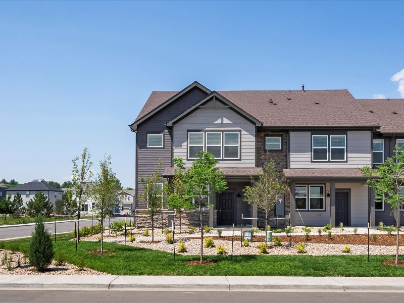 Representative exterior photo of a completed home built from the The Woodland by Meritage Homes in Poudre Heights: The Meadow Collection, Windsor, CO (Image 1).