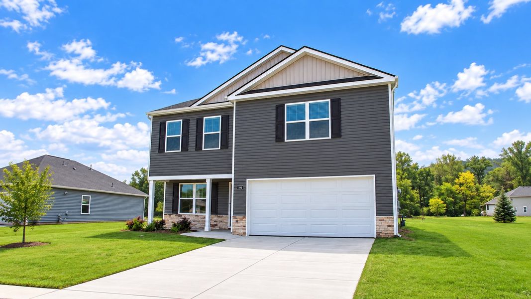 Front exterior of a new home in Owensby Farms, Dayton, TN, highlighting curb appeal (Image 2). Front exterior of a new home in Owensby Farms, Dayton, TN, highlighting curb appeal (Image 2).