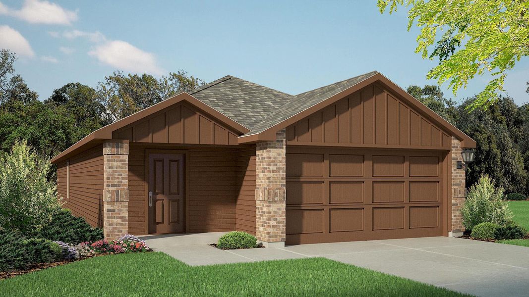 Front exterior of a new home in Deer Meadows, Odessa, TX, highlighting curb appeal (Image 19).