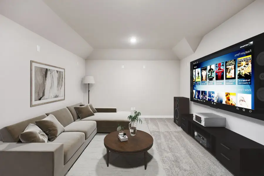 Media Room in the Wimbledon home plan by Trophy Signature Homes – REPRESENTATIVE PHOTO Media Room in the Wimbledon home plan by Trophy Signature Homes – REPRESENTATIVE PHOTO