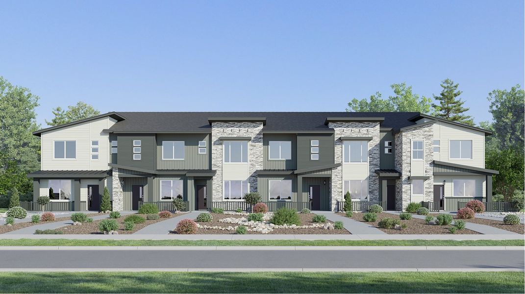 Front exterior of a new home in Riano Ridge, Loveland, CO, highlighting curb appeal (Image 1). Front exterior of a new home in Riano Ridge, Loveland, CO, highlighting curb appeal (Image 1).