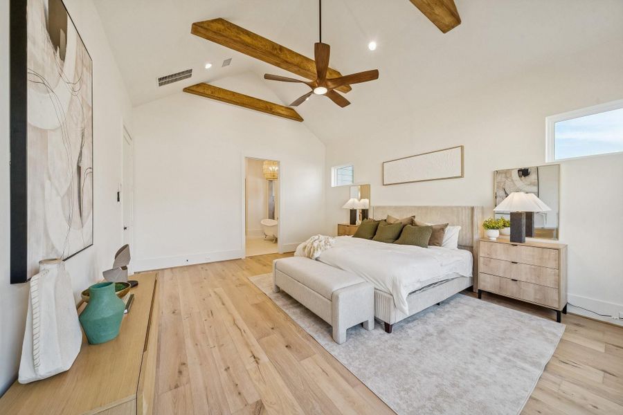 The primary looking towards the exceptional primary bathroom. The primary looking towards the exceptional primary bathroom.