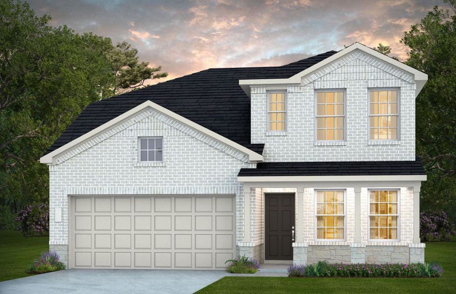 Representative exterior photo of a completed home built from the Dinero by Centex in Pinara Pines, Conroe, TX (Image 14). Representative exterior photo of a completed home built from the Dinero by Centex in Pinara Pines, Conroe, TX (Image 14).